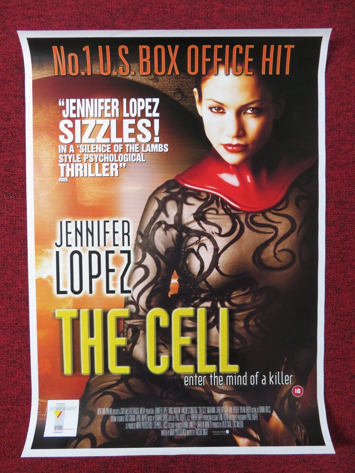 THE CELL VHS VIDEO POSTER ROLLED JENNIFER LOPEZ VINCE VAUGHN 2000 Rendezvous Cinema Movie posters