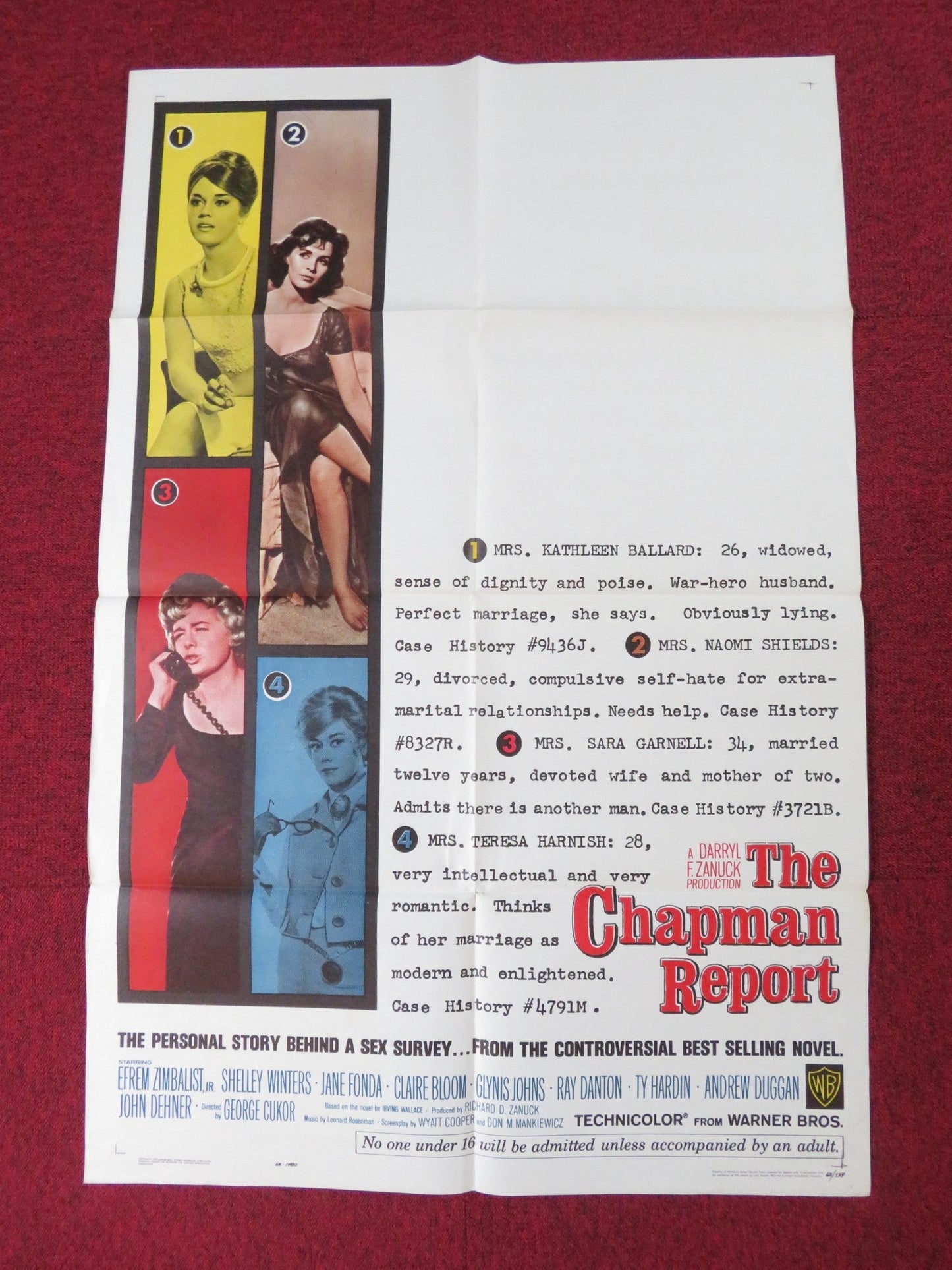 THE CHAPMAN REPORT FOLDED US ONE SHEET POSTER EFREM ZIMBALIST JR. 1962 Rendezvous Cinema Movie posters