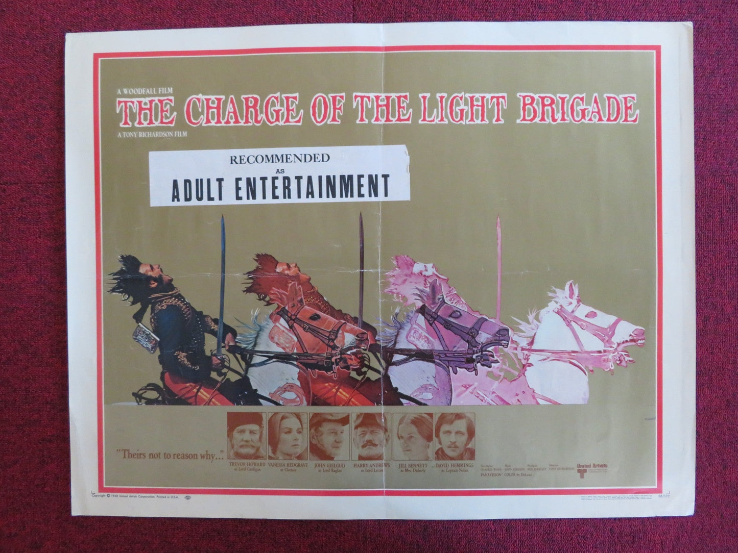 THE CHARGE OF THE LIGHT BRIGADE US HALF SHEET (22"x 28") POSTER REDGRAVE 1968 Rendezvous Cinema Movie posters