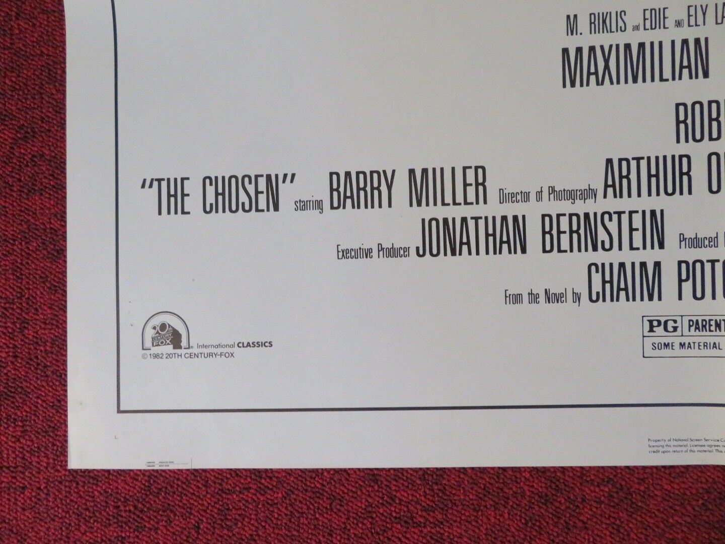 THE CHOSEN FOLDED US ONE SHEET POSTER BARRY MILLER ROD STEIGER 1981 Movie posters