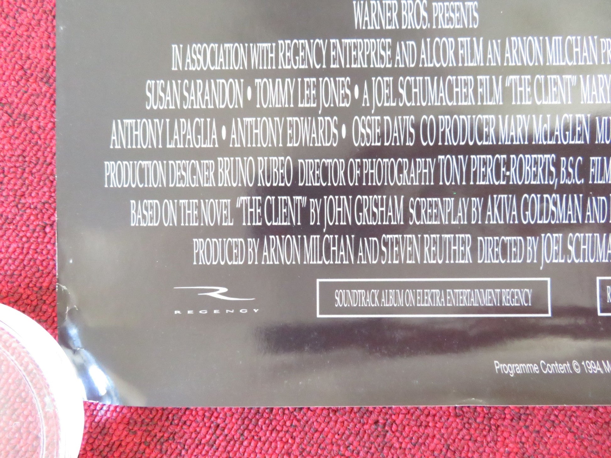 THE CLIENT VHS VIDEO POSTER ROLLED TOMMY LEE JONES SUSAN SARANDON 1994 Rendezvous Cinema Movie posters