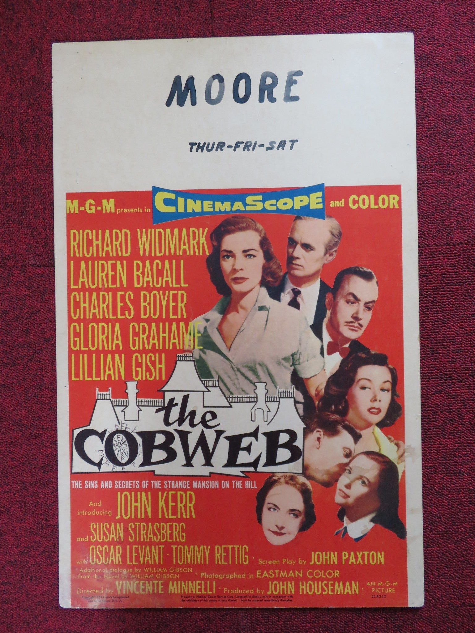 THE COBWEB WINDOW CARD (14"x 22") POSTER RICHARD WIDMARK LAUREN BACALL 1955 Rendezvous Cinema Movie posters