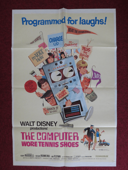 THE COMPUTER WORE TENNIS SHOES FOLDED US ONE SHEET POSTER DISNEY K. RUSSELL 1969 Rendezvous Cinema Movie posters