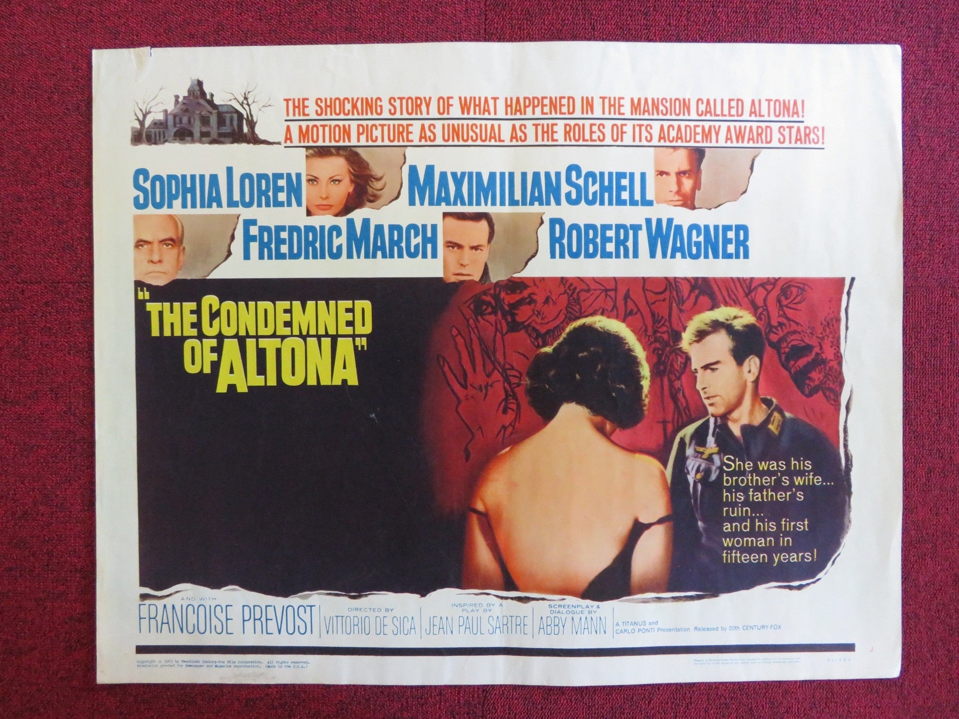 THE CONDEMNED OF ALTONA US HALF SHEET (22"x 28") POSTER SOPHIA LOREN 1963 Rendezvous Cinema Movie posters