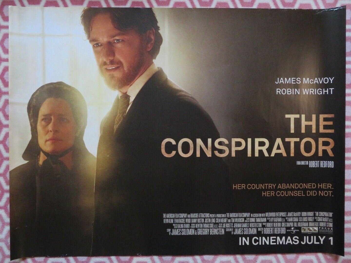 THE CONSPIRATOR QUAD (30"x 40") ROLLED POSTER JAME MCAVOY ROBIN WRIGHT 2010 Movie posters