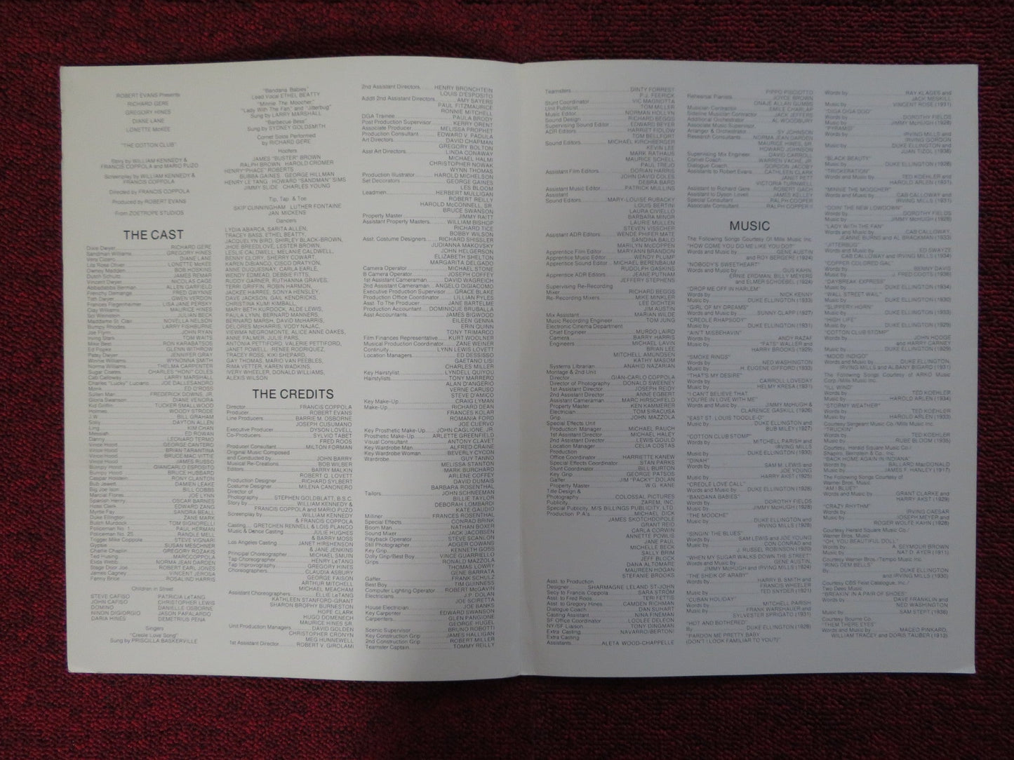 THE COTTON CLUB US SCREENING PROGRAM RICHARD GERE DIANE LANE 1984 Rendezvous Cinema Movie posters