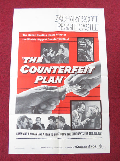 THE COUNTERFEIT PLAN FOLDED US ONE SHEET POSTER ZACHARY SCOTT PEGGIE CASTLE 1957 Rendezvous Cinema Movie posters