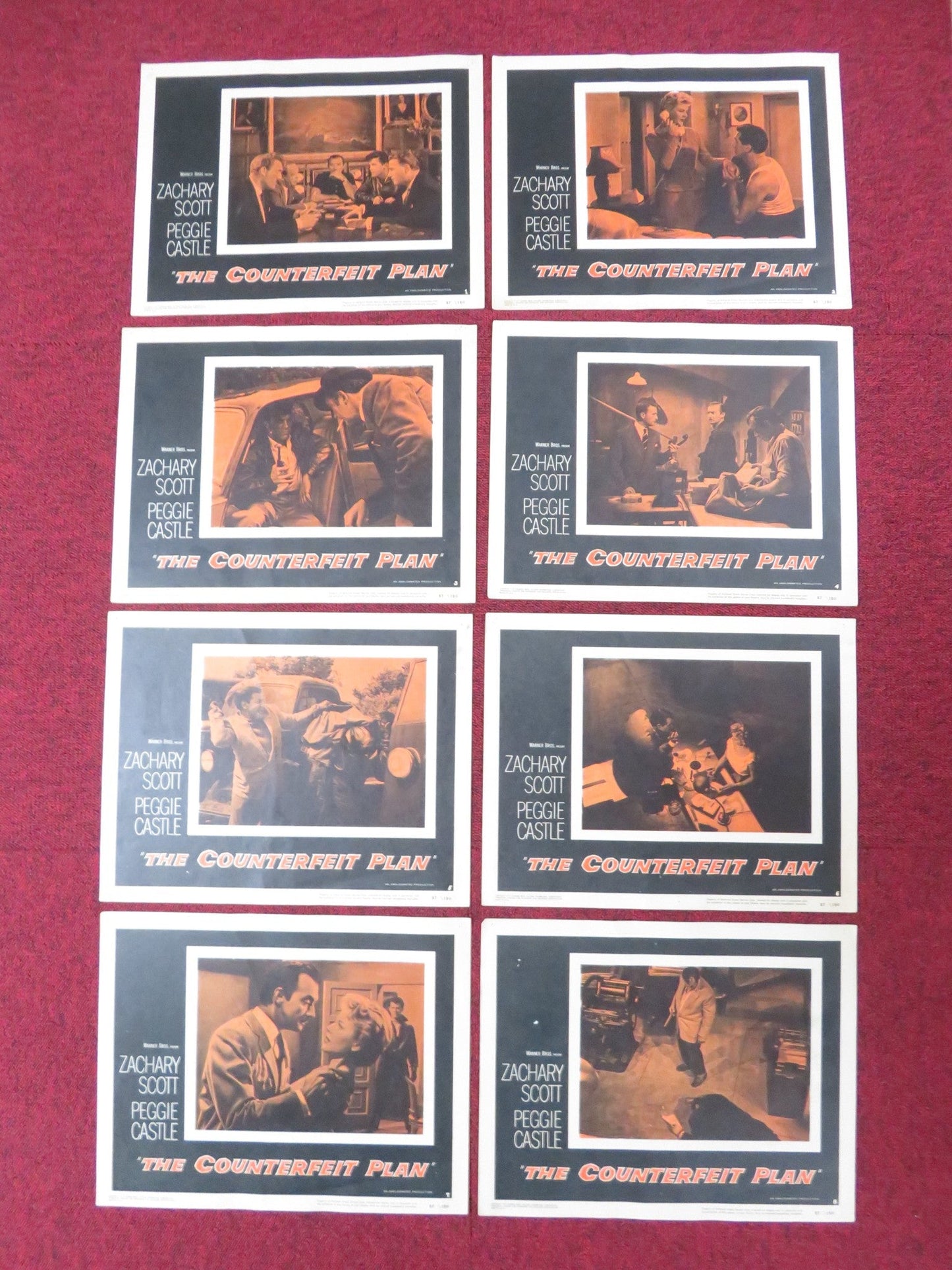 THE COUNTERFEIT PLAN US LOBBY CARD FULL SET ZACAHRY SCOTT PEGGIE CASTLE 1957 Rendezvous Cinema Movie posters
