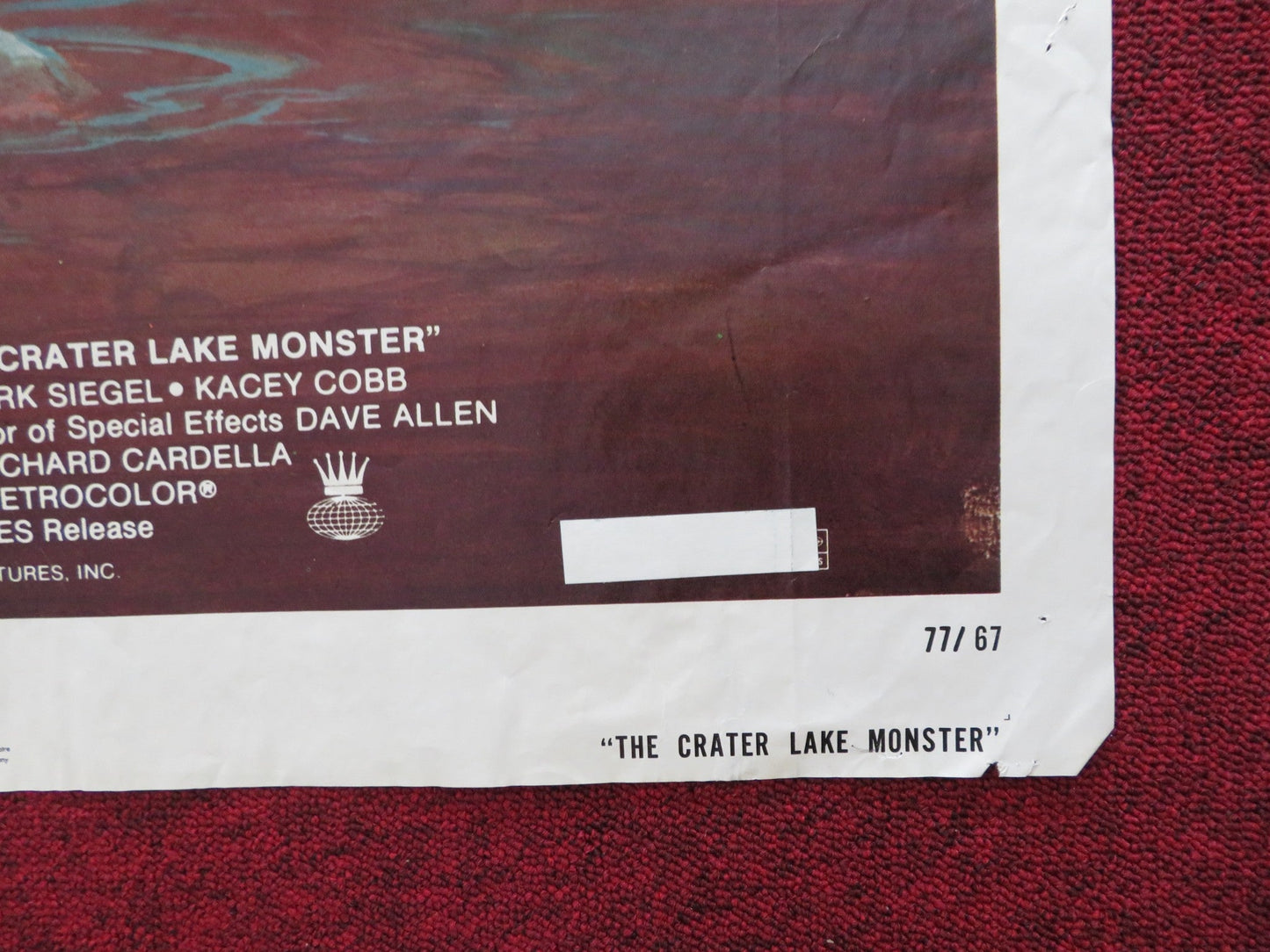THE CRATER LAKE MONSTER FOLDED US ONE SHEET POSTER RICHARD CARDELLA 1977 Rendezvous Cinema Movie posters