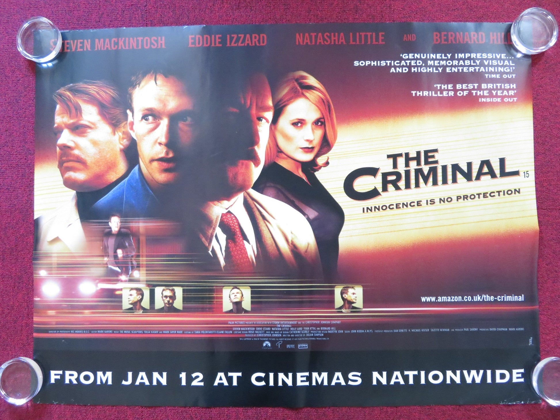 THE CRIMINAL UK QUAD (30"x 40") ROLLED POSTER STEVEN MACKINTOSH E. IZZARD 1999 Rendezvous Cinema Movie posters