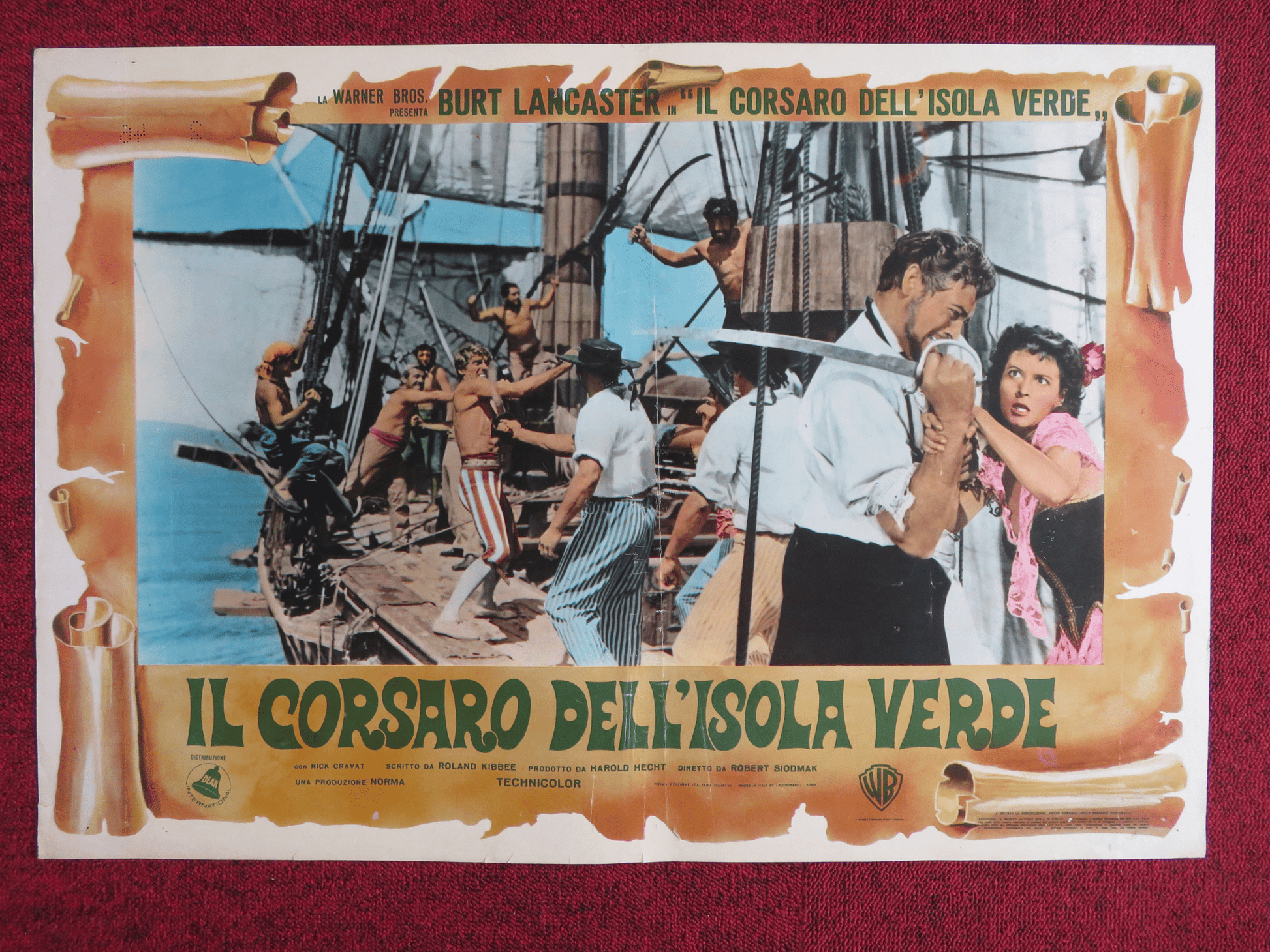THE CRIMSON PIRATE ITALIAN FOTOBUSTA POSTER NICK CRAVAT BURT LANCASTER R1952 Rendezvous Cinema Movie posters