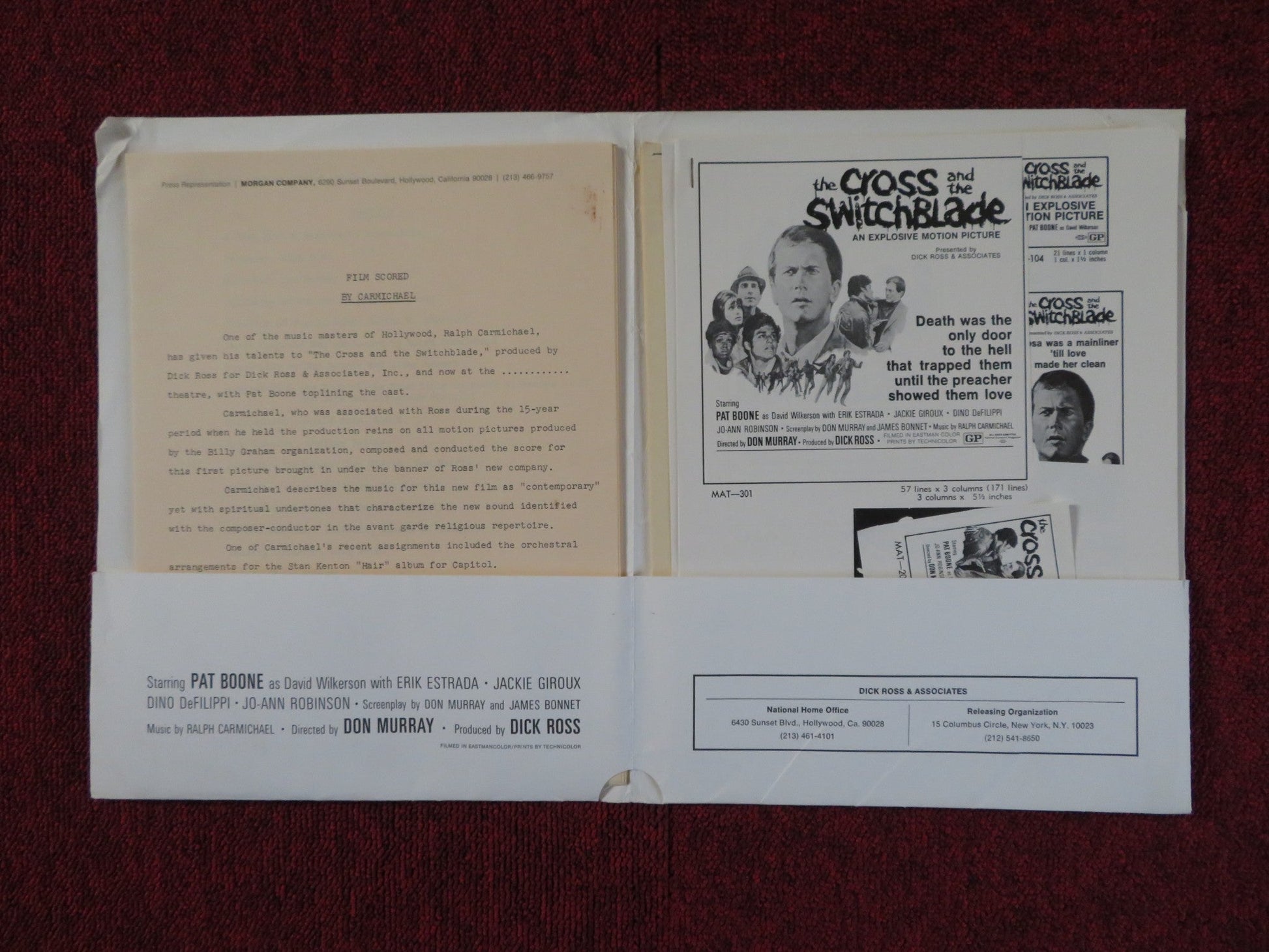 THE CROSS AND THE SWITCHBLADE PRESSKIT PAT BOONE ERIK ESTRADA 1970 - cut Rendezvous Cinema Movie posters