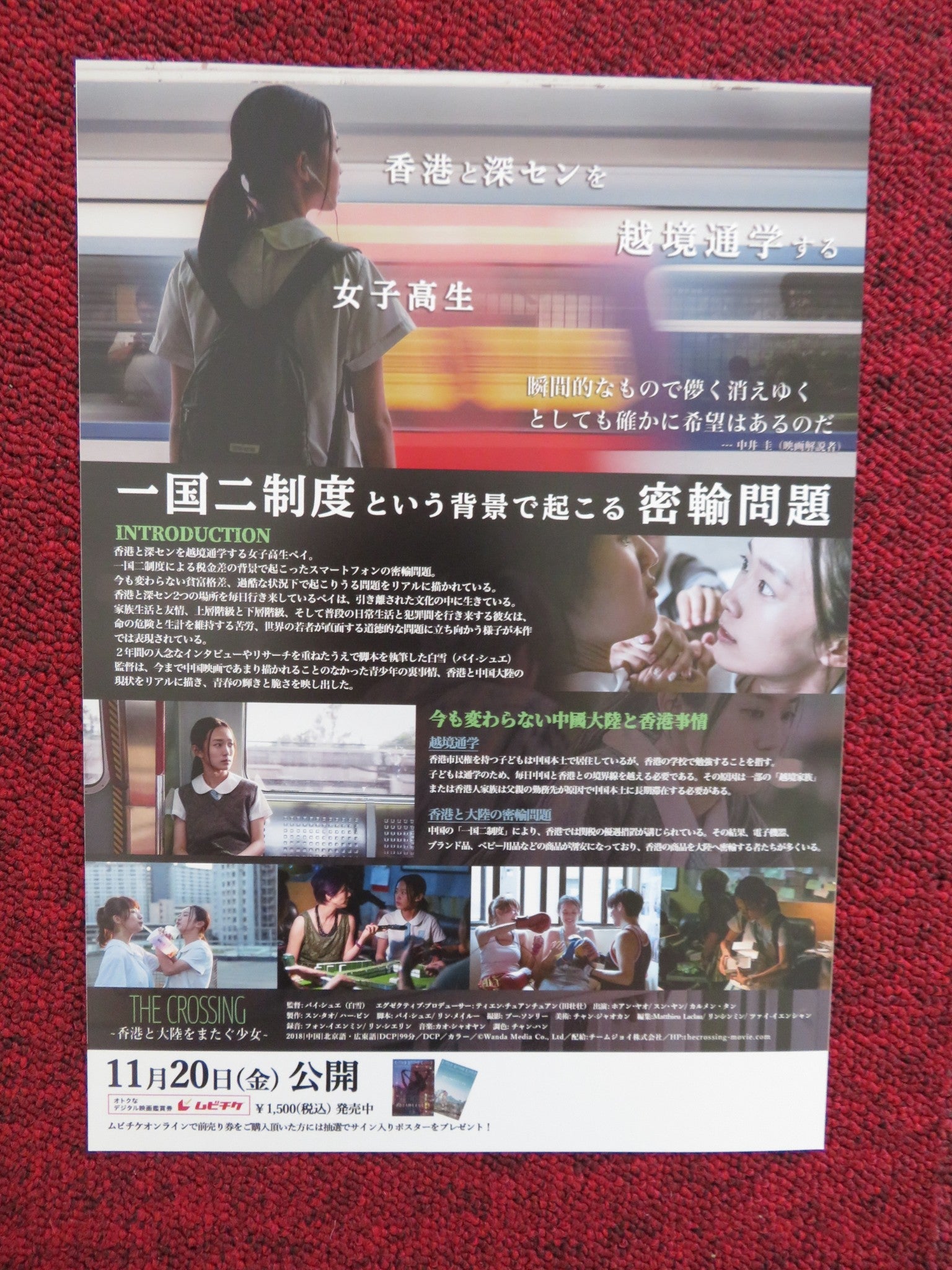 THE CROSSING JAPANESE CHIRASHI (B5) POSTER YAO HUANG SUNNY SUN 2018 Rendezvous Cinema Movie posters