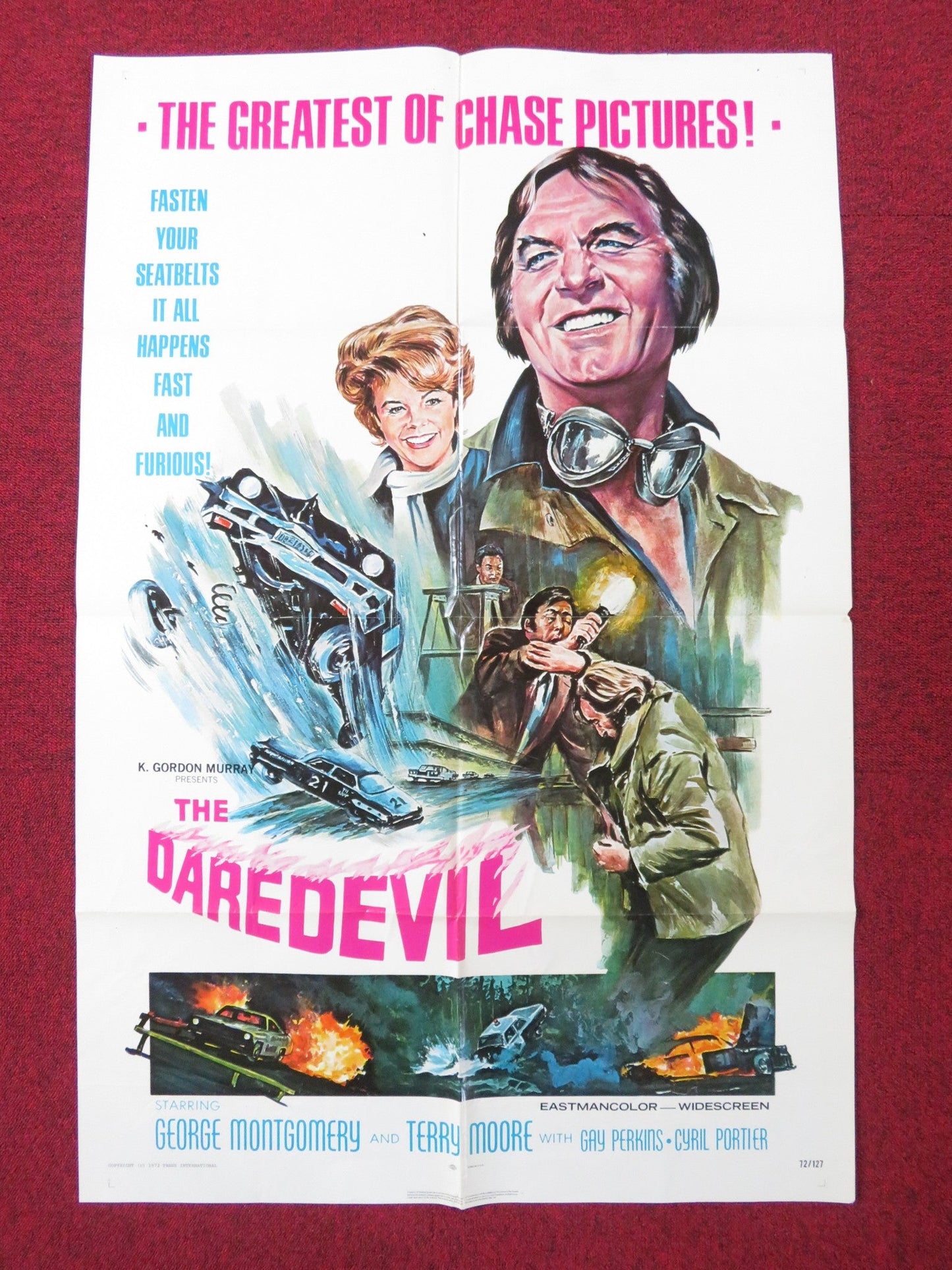 THE DAREDEVIL FOLDED US ONE SHEET POSTER GEORGE MONTGOMERY TERRY MOORE 1972 Rendezvous Cinema Movie posters