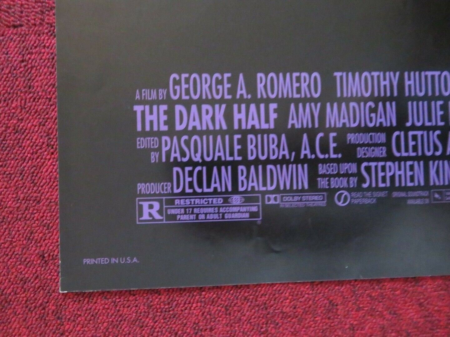 THE DARK HALF FOLDED US ONE SHEET POSTER STEPHEN KING GEORGE A. ROMERO 1993 Movie posters