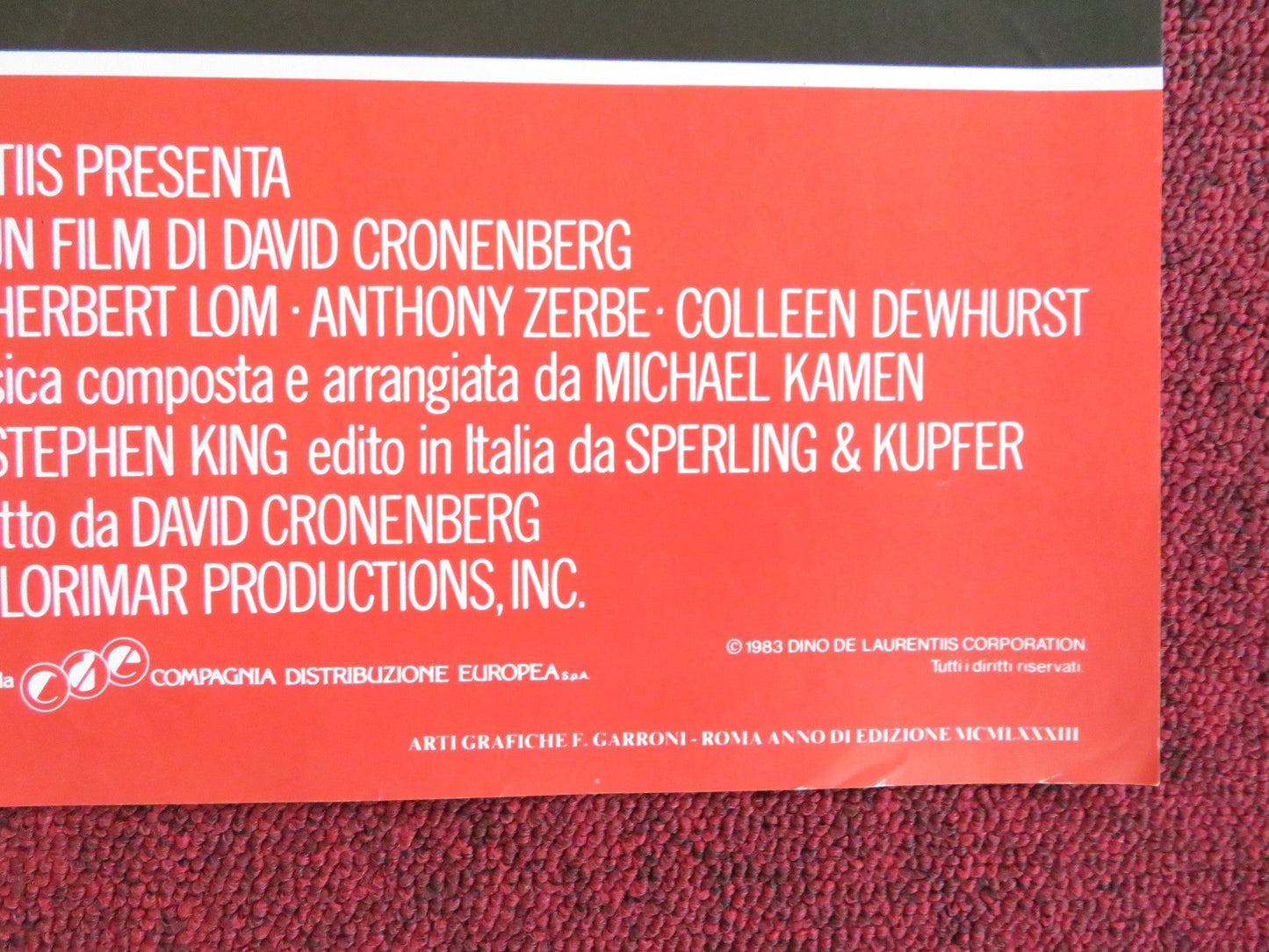 THE DEAD ZONE - A ITALIAN FOTOBUSTA POSTER KING CRONENBERG WALKEN SHEEN 1983 Rendezvous Cinema Movie posters