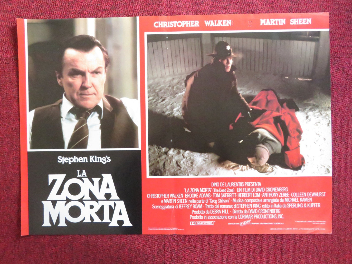 THE DEAD ZONE - H ITALIAN FOTOBUSTA POSTER KING CRONENBERG WALKEN SHEEN 1983 Rendezvous Cinema Movie posters