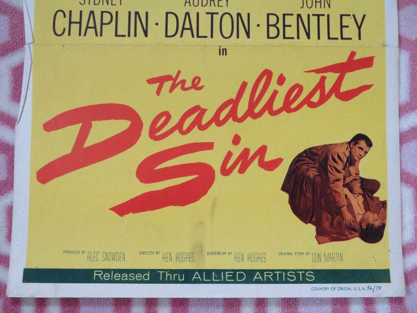THE DEADLIEST SIN US INSERT (14"x 36") POSTER SYDNEY CHAPLIN JOHN BENTLEY 1955 Movie posters