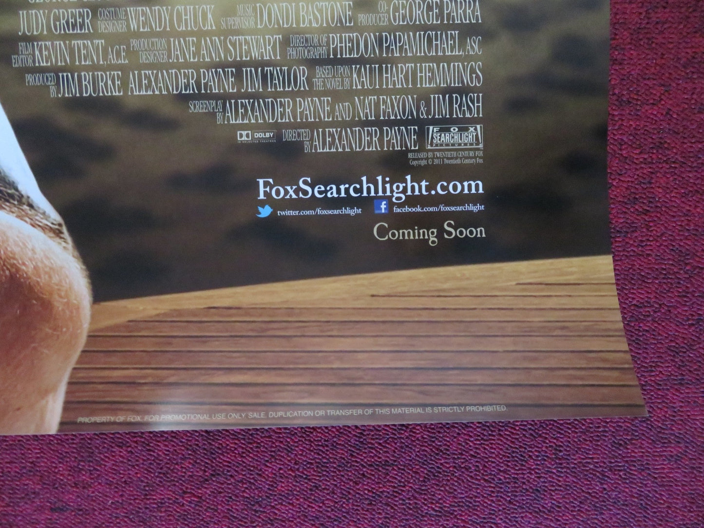 THE DESCENDANTS US ONE SHEET ROLLED POSTER GEORGE CLOONEY SHAILENE WOODLEY 2011 Rendezvous Cinema Movie posters