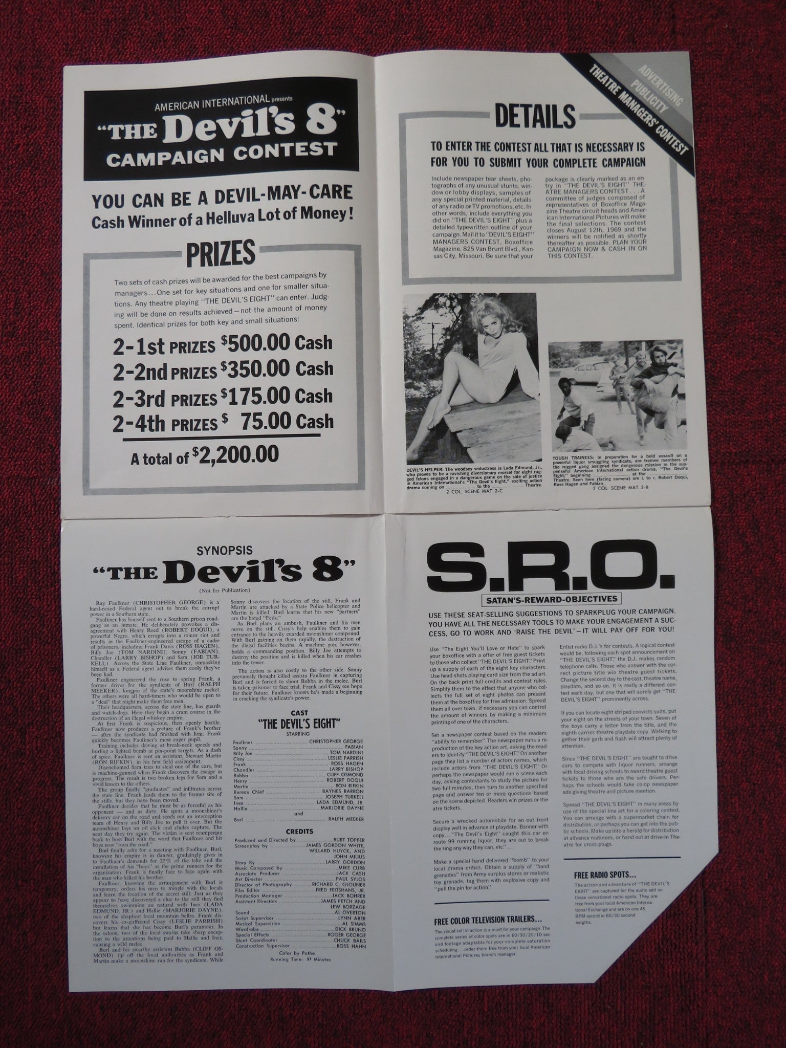 THE DEVIL'S 8 - PRESSBOOK UNCT AMERICAN INTERNATIONAL CHRISTOPHER GEORGE 1969 Rendezvous Cinema Movie posters