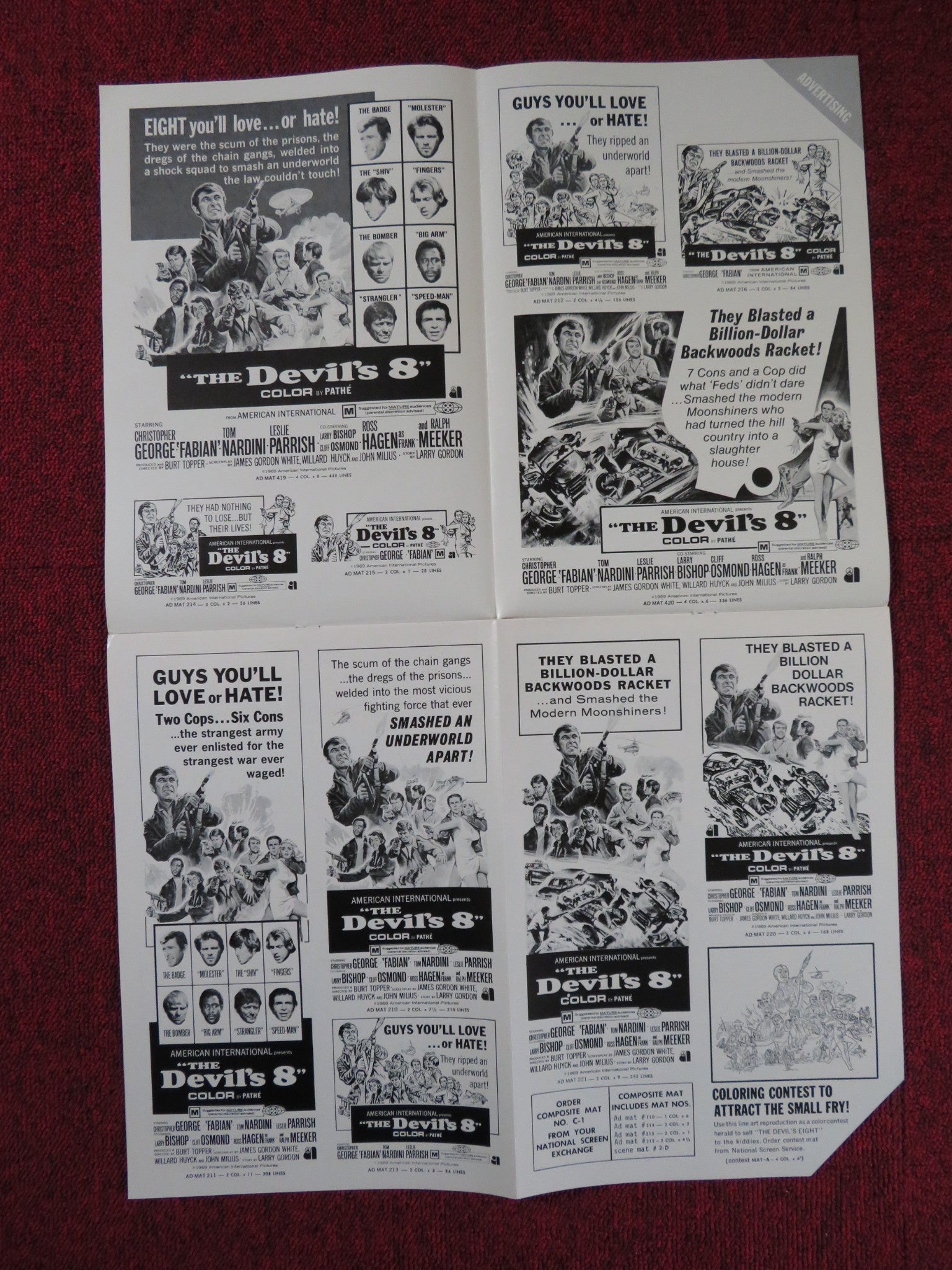 THE DEVIL'S 8 - PRESSBOOK UNCT AMERICAN INTERNATIONAL CHRISTOPHER GEORGE 1969 Rendezvous Cinema Movie posters