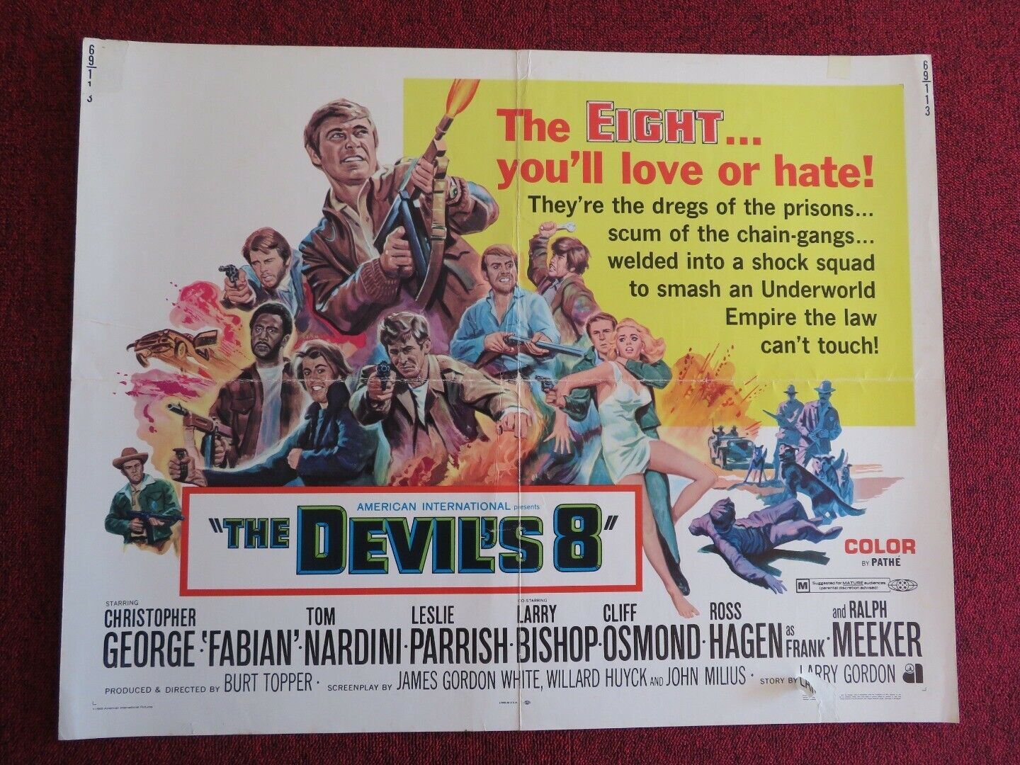 THE DEVIL'S 8 US HALF SHEET (22"x 28") POSTER CHRISTOPHER GEORGE 1969 Movie posters