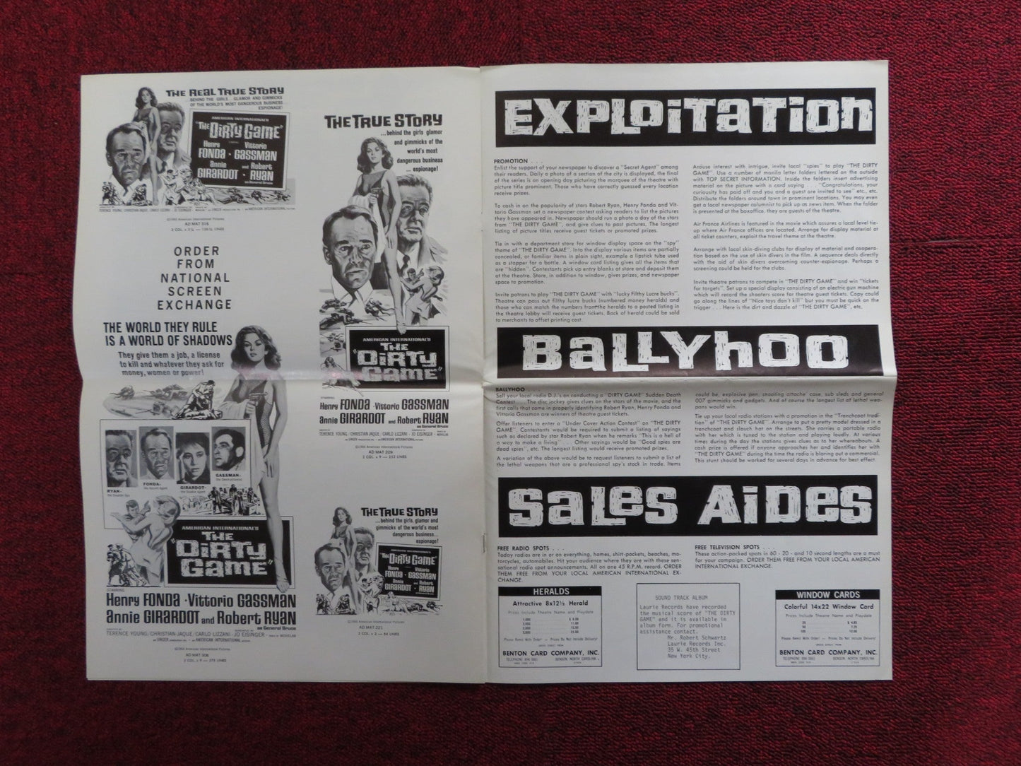 THE DIRTY GAME - PRESSBOOK UNCUT AMERICAN INTERNATIONAL HENRY FONDA GASSMAN 1965 Rendezvous Cinema Movie posters