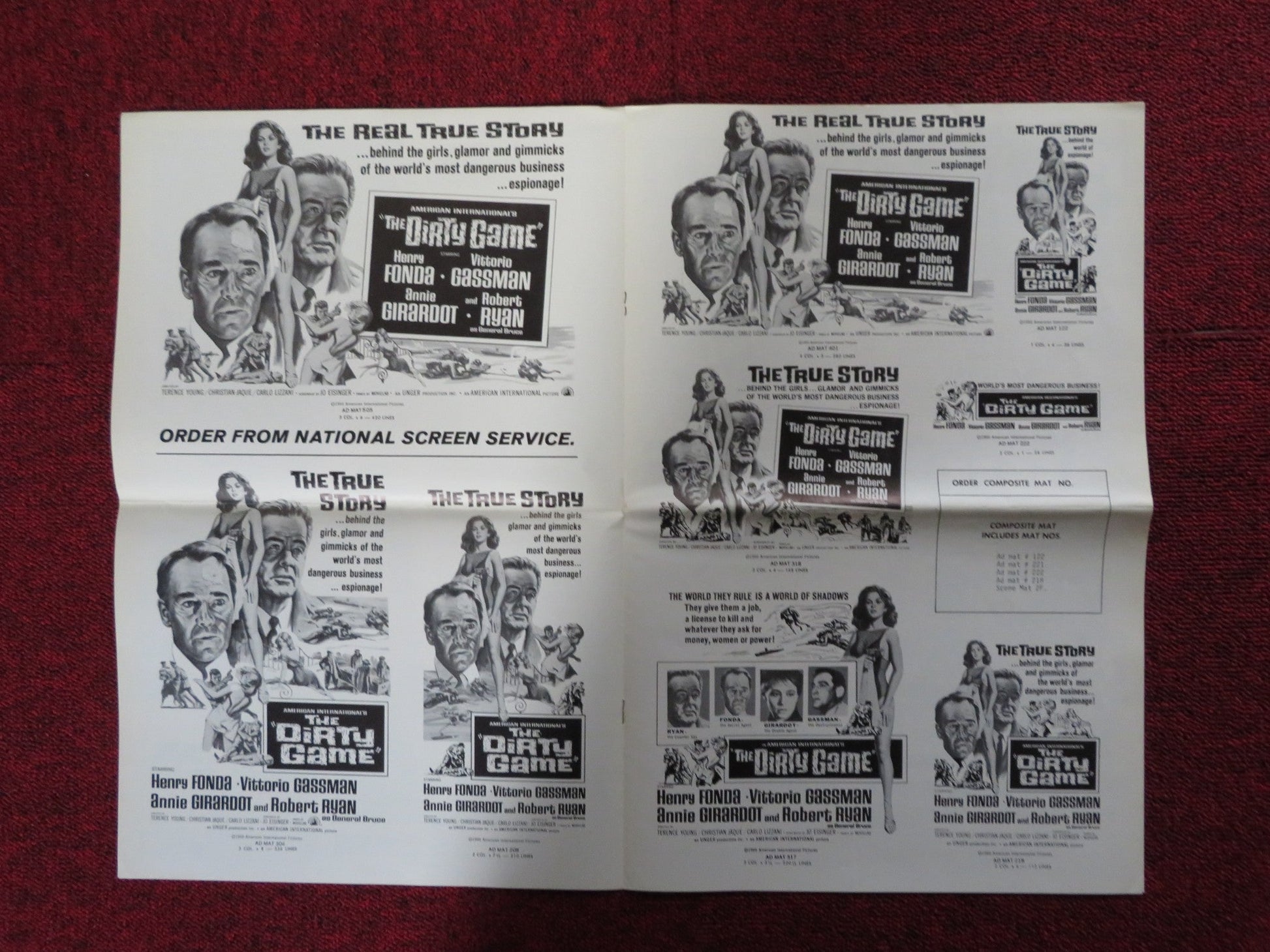 THE DIRTY GAME - PRESSBOOK UNCUT AMERICAN INTERNATIONAL HENRY FONDA GASSMAN 1965 Rendezvous Cinema Movie posters