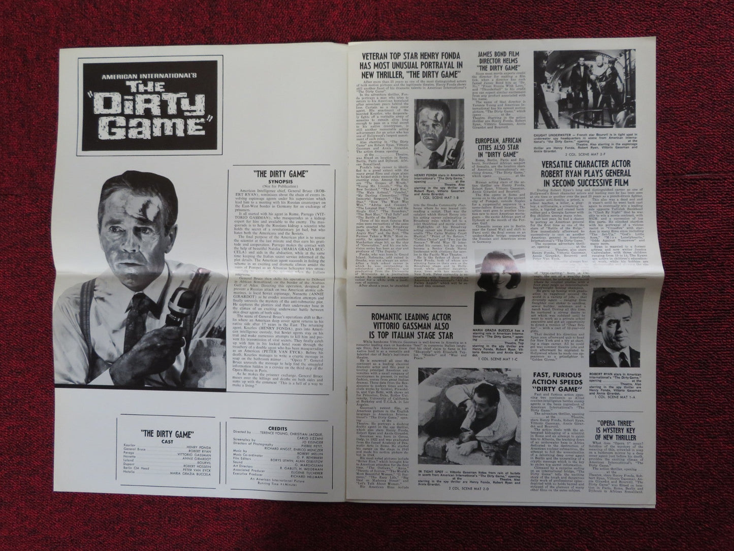 THE DIRTY GAME - PRESSBOOK UNCUT AMERICAN INTERNATIONAL HENRY FONDA GASSMAN 1965 Rendezvous Cinema Movie posters