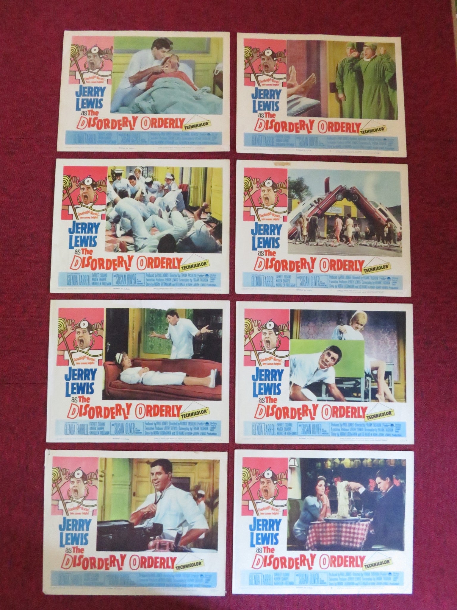 THE DISORDERLY ORDERLY US LOBBY CARD FULL SET JERRY LEWIS GLENDA FARRELL 1965 Rendezvous Cinema Movie posters