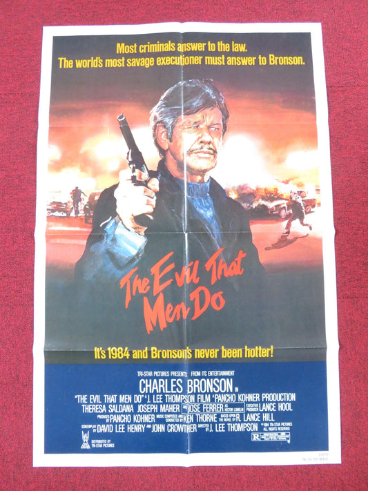 THE EVIL THAT MEN DO FOLDED US ONE SHEET POSTER CHARLES BRONSON T. SALDANA 1984 Rendezvous Cinema Movie posters