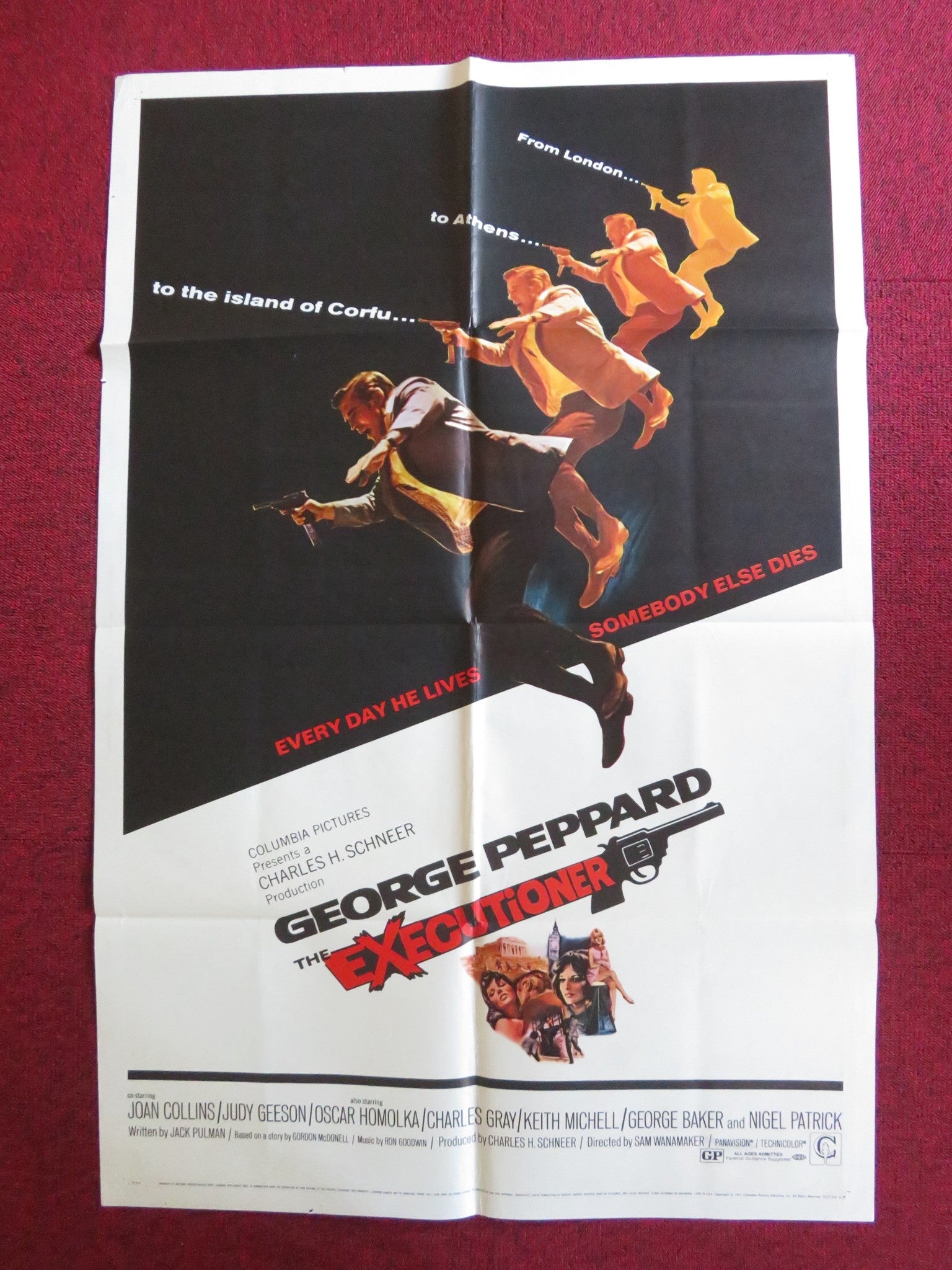 THE EXECUTIONER FOLDED US ONE SHEET POSTER GEORGE PEPPARD JOAN COLLINS 1970 Rendezvous Cinema Movie posters