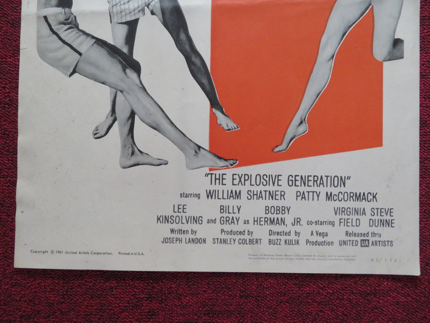THE EXPLOSIVE GENERATION US INSERT (14"x 36") POSTER WILLIAM SHATNER 1961 Rendezvous Cinema Movie posters