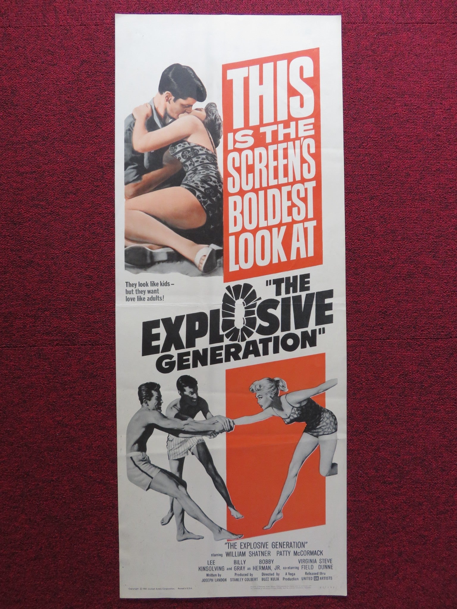 THE EXPLOSIVE GENERATION US INSERT (14"x 36") POSTER WILLIAM SHATNER 1961 Rendezvous Cinema Movie posters