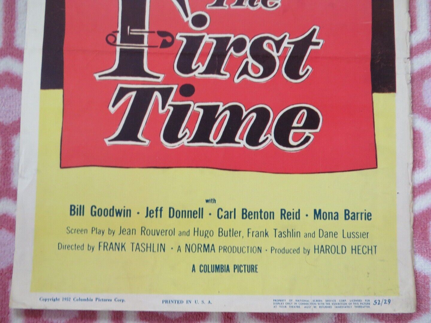 THE FIRST TIME US INSERT (14"x 36") POSTER ROBERT CUMMINGS BARBARA HALE 1952 Movie posters