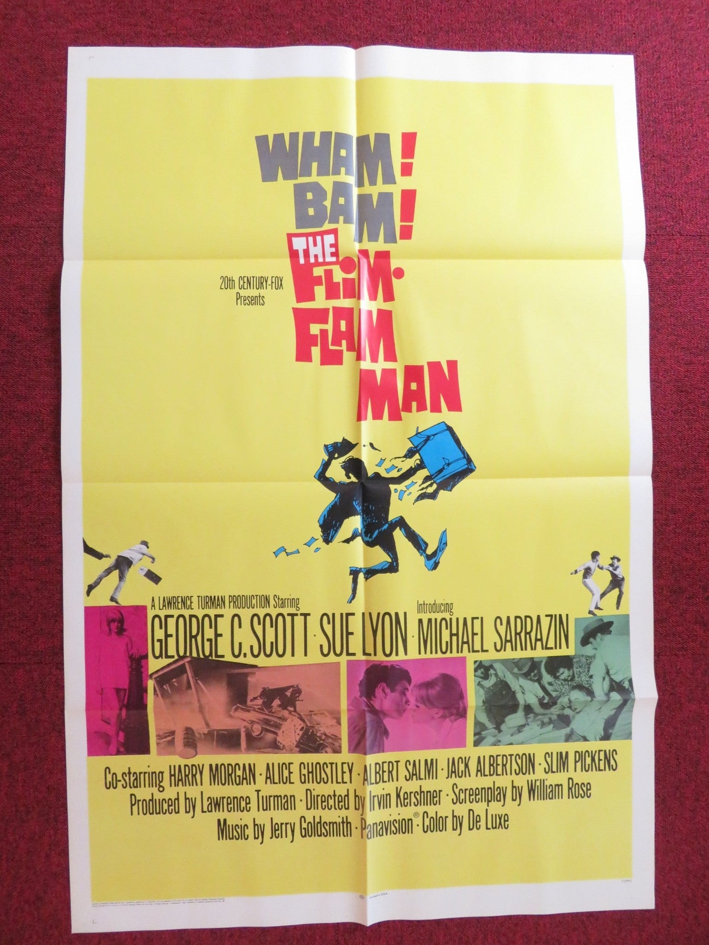 THE FLIM - FLAM MAN FOLDED US ONE SHEET POSTER GEORGE C. SCOTT SUE LYON 1967 Rendezvous Cinema Movie posters