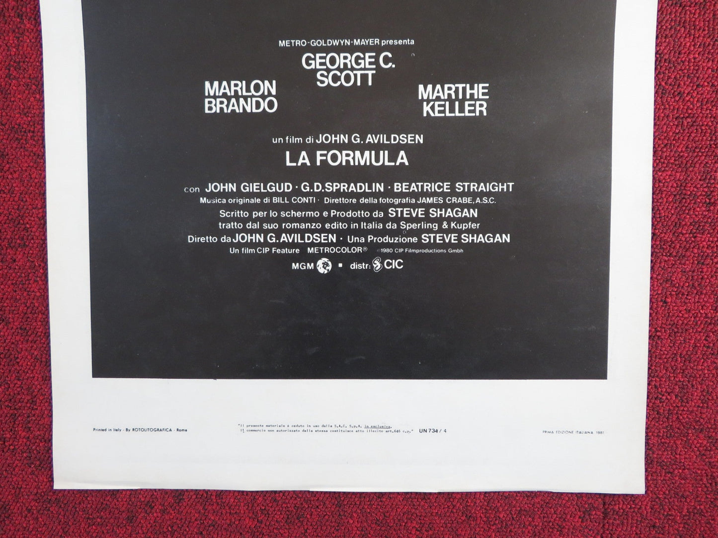 THE FORMULA ITALIAN LOCANDINA POSTER GEORGE C. SCOTT MARLON BRANDO 1981 Rendezvous Cinema Movie posters