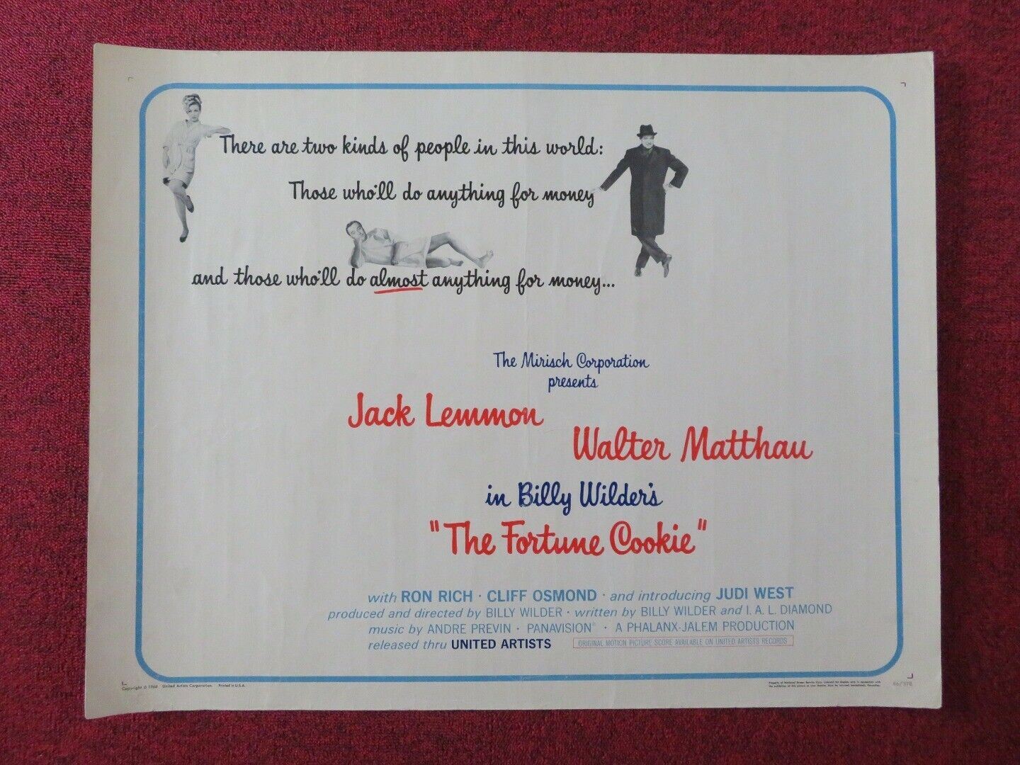 THE FORTUNE COOKIE US HALF SHEET (22"x 28") POSTER JACK LEMMON W.MATTHAU 1966 Movie posters