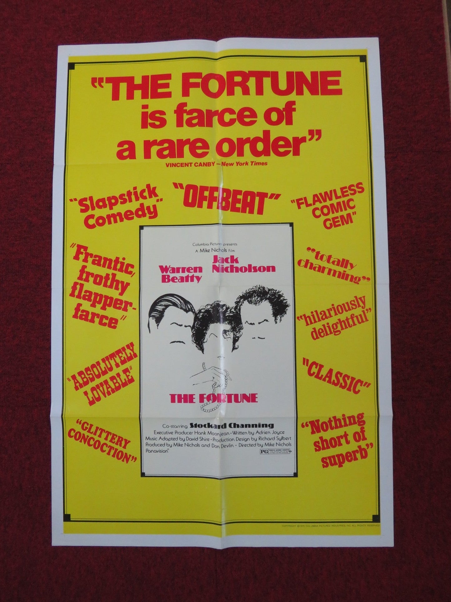THE FORTUNE FOLDED US ONE SHEET POSTER JACK NICHOLSON WARREN BEATTY 1975 Rendezvous Cinema Movie posters