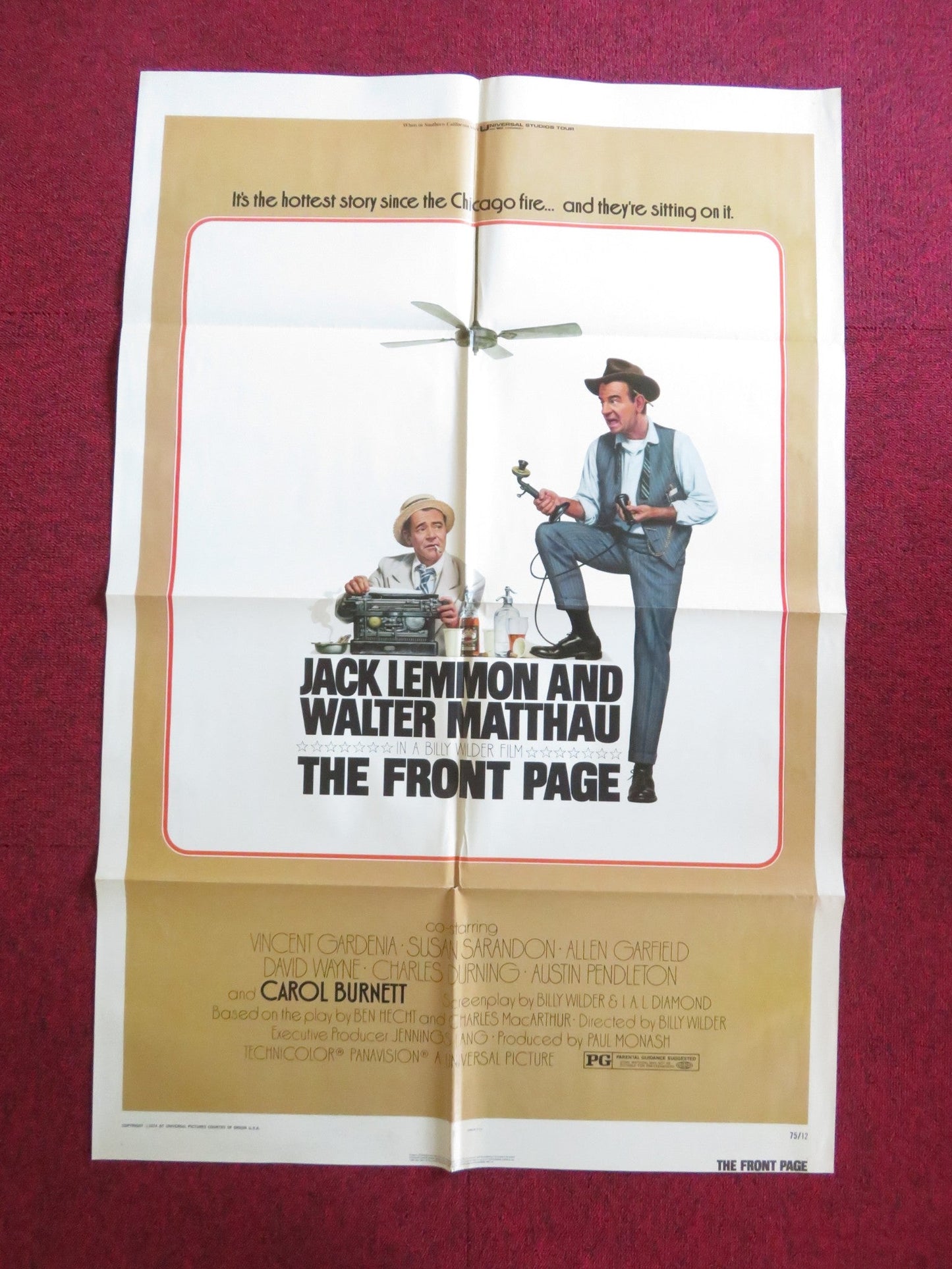 THE FRONT PAGE FOLDED US ONE SHEET POSTER JACK LEMMON WALTER MATTHAU 1974 Rendezvous Cinema Movie posters