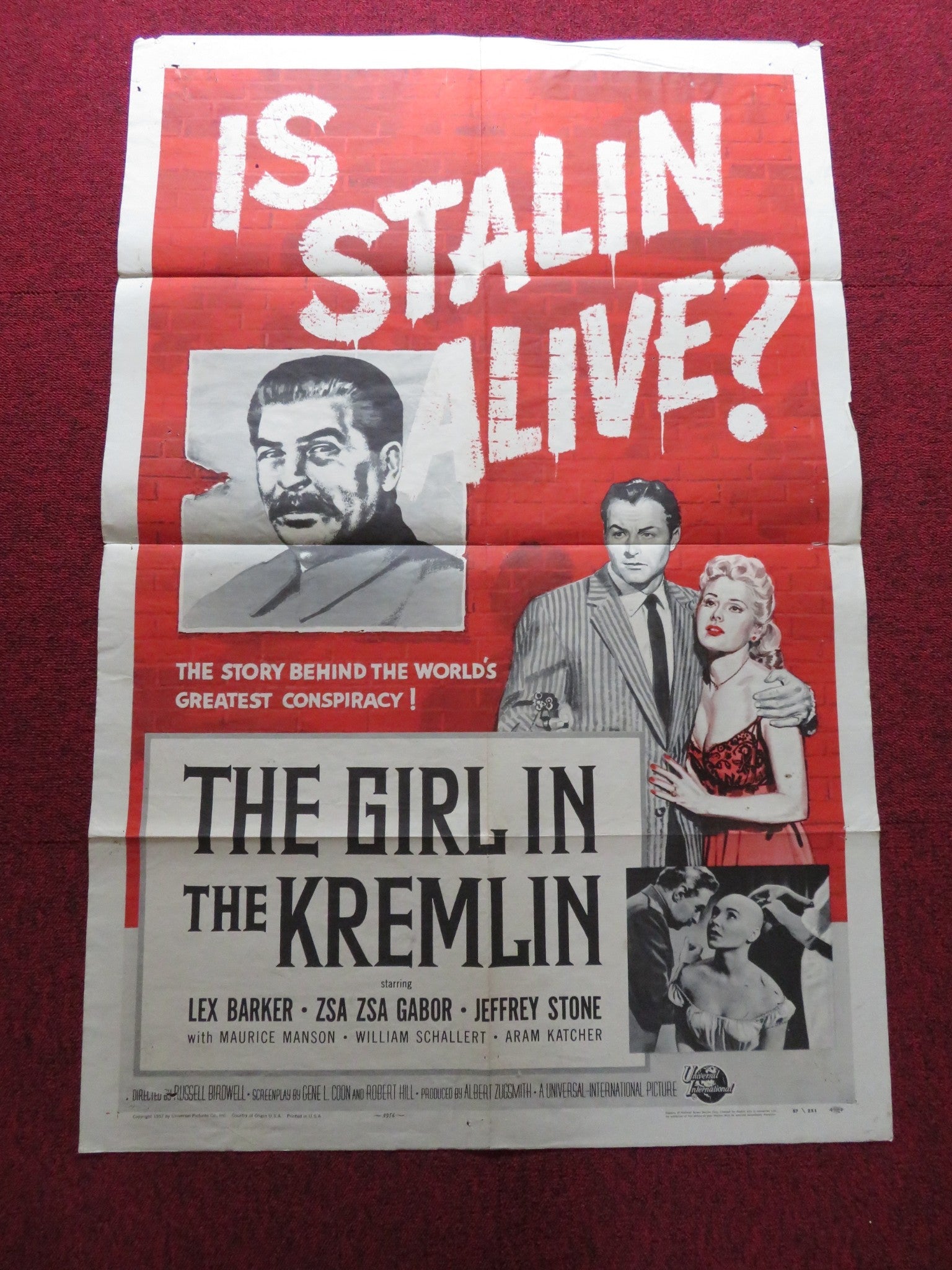 THE GIRL IN THE KREMLIN FOLDED US ONE SHEET POSTER LEX BARKER ZSA ZSA GABOR 1957 Rendezvous Cinema Movie posters