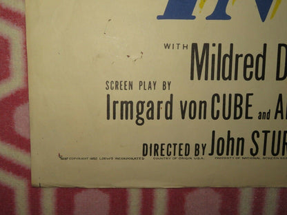 THE GIRL IN WHITE FOLDED US ONE SHEET POSTER JUNE ALLYSON ARTHUR KENNEDY 1952 Movie posters