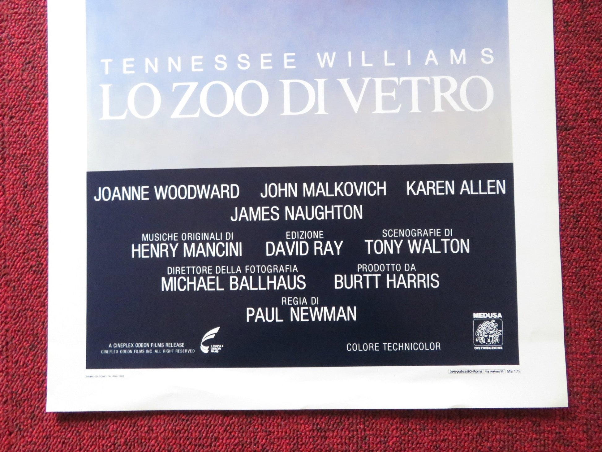 THE GLASS MENAGERIE ITALIAN LOCANDINA POSTER JOANNE WOODWARD JOHN MALKOVICH 1987 Rendezvous Cinema Movie posters