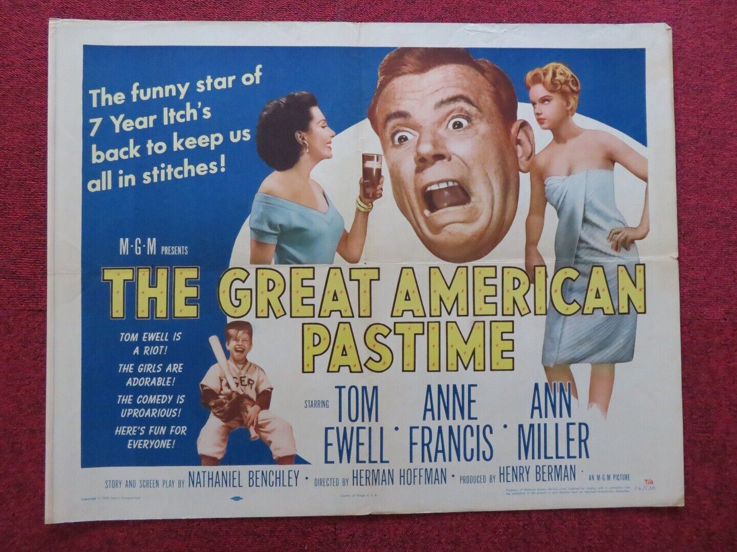THE GREAT AMERICAN PASTIME US HALF SHEET (22"x 28") POSTER TOM EWELL 1956 Movie posters