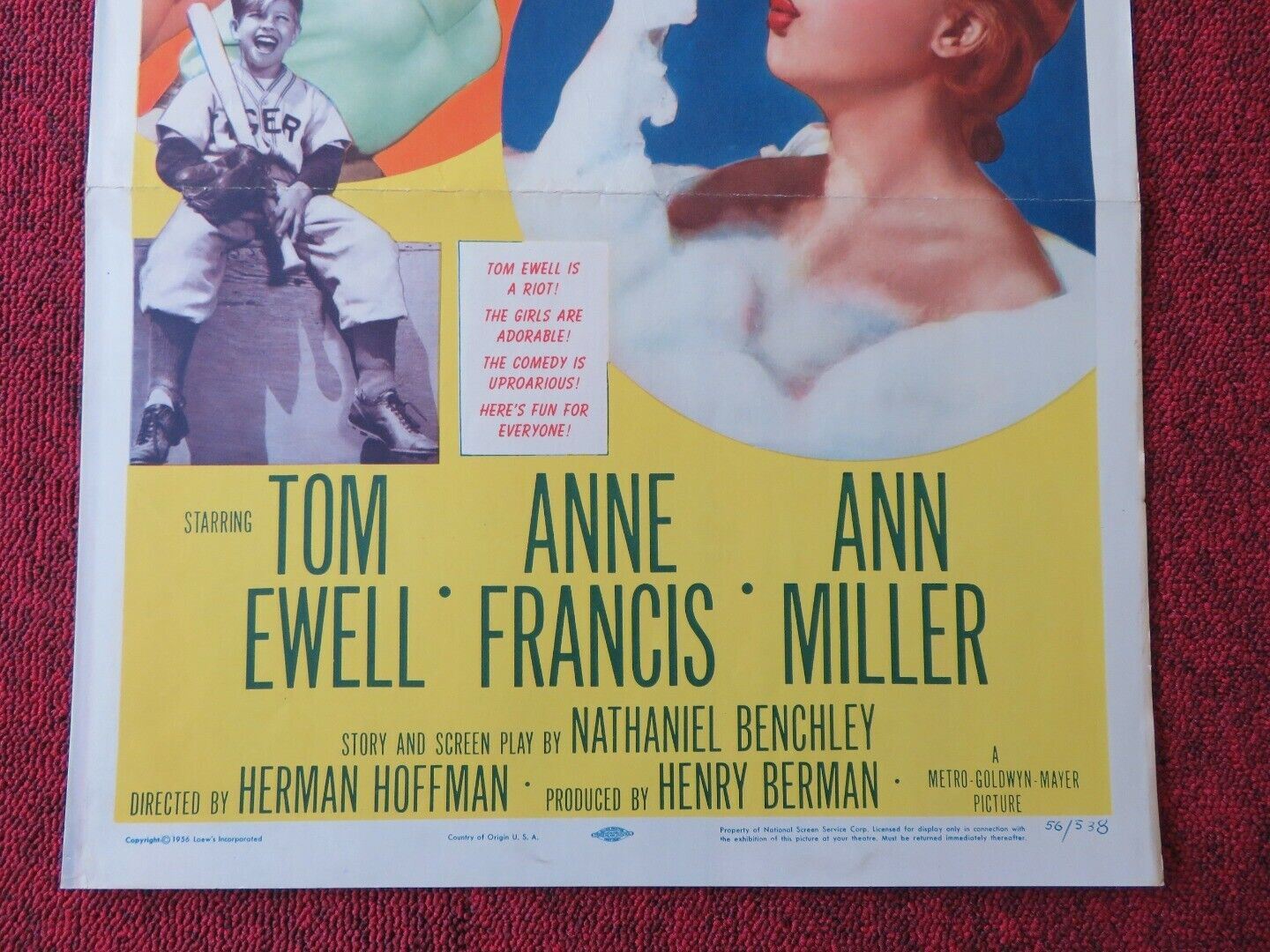 THE GREAT AMERICAN PASTIME US INSERT (14"x 36") POSTER TOM EWELL 1956 Movie posters