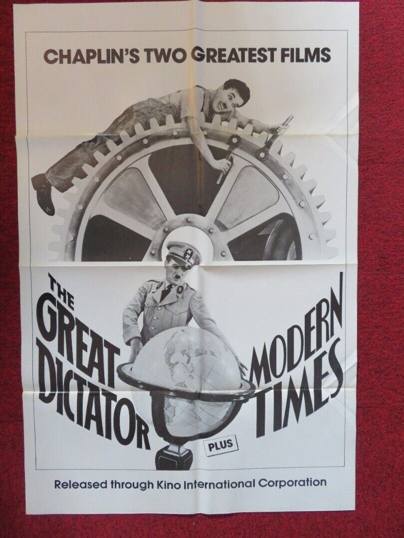 THE GREAT DICTATOR & MODERN TIMES DOUBLE BILL FOLDED US ONE SHEET POSTER 70/80's Movie posters