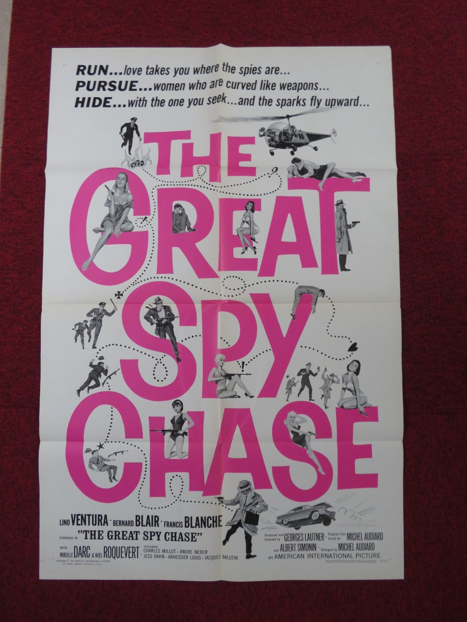 THE GREAT SPY CHASE FOLDED US ONE SHEET POSTER LINO VENTURA BERNARD BLAIR 1966 Rendezvous Cinema Movie posters