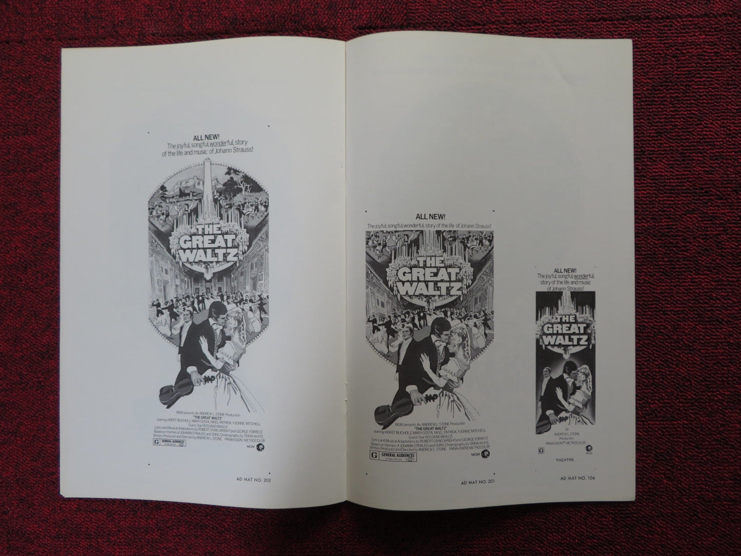 THE GREAT WALTZ - PRESSBOOK UNCUT MGM HORST BUCHHOLZ MARY COSTA 1972 Rendezvous Cinema Movie posters