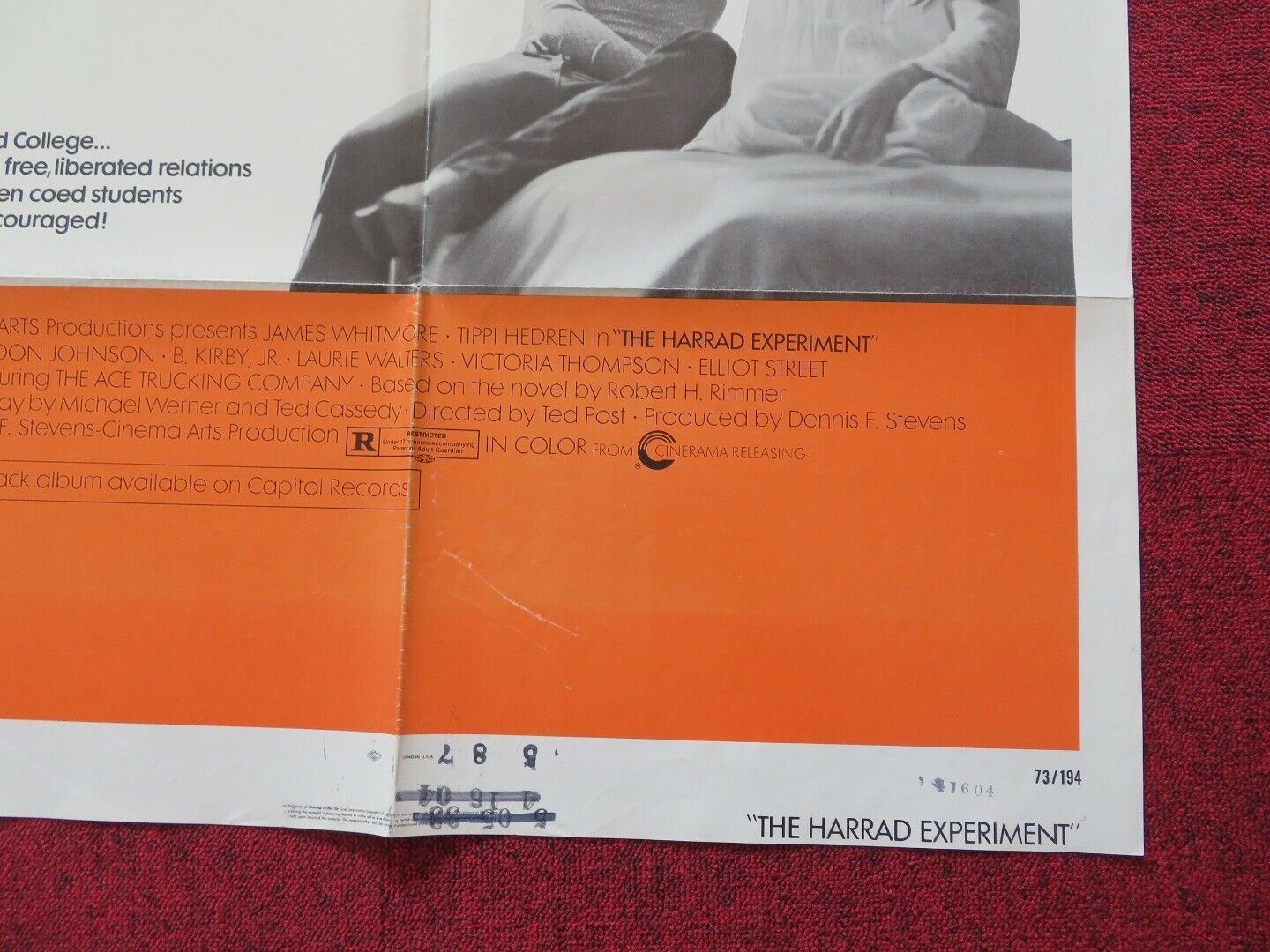 THE HARRAD EXPERIMENT FOLDED US ONE SHEET POSTER DON JOHNSON 1973 Movie posters