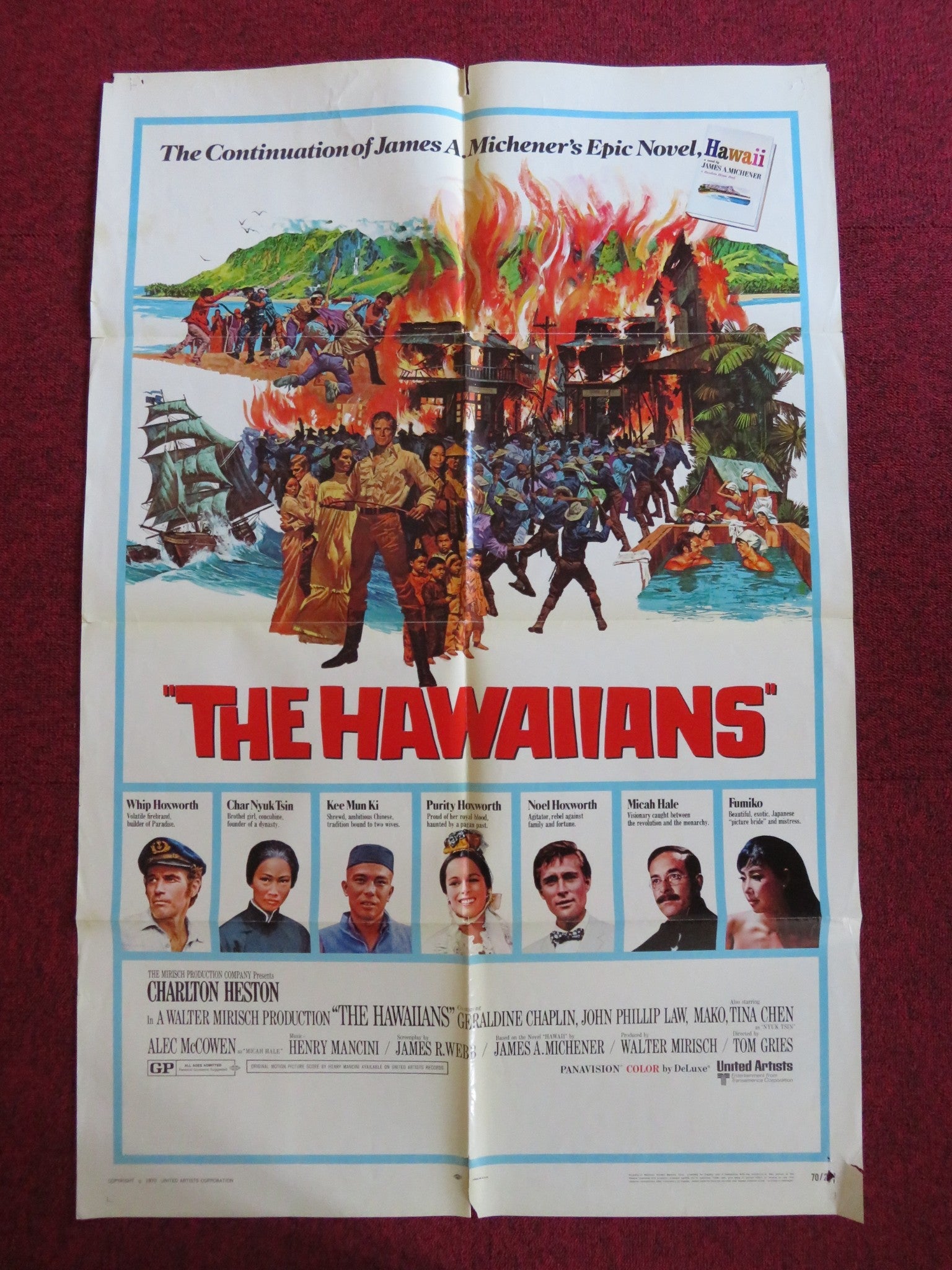 THE HAWAIIANS FOLDED US ONE SHEET POSTER CHARLTON HESTON TINA CHEN 1970 Rendezvous Cinema Movie posters